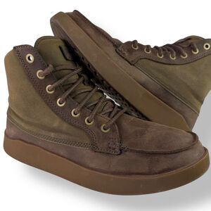 OluKai Olu Kai Molina Men Waterproof Chukka Boots Brown Olive Leather Canvas 10